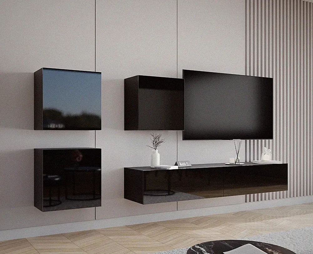 Wohnzimmer-Set Möbel Wohnwand Rack 23 Hochglanz Lowboard Anbauwand Komplett