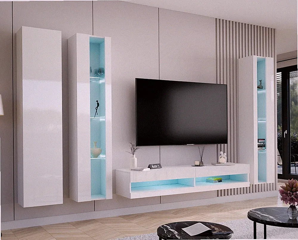 Wohnzimmer-Set Möbel Wohnwand Rack New 06 ! Hochglanz Lowboard Komplett