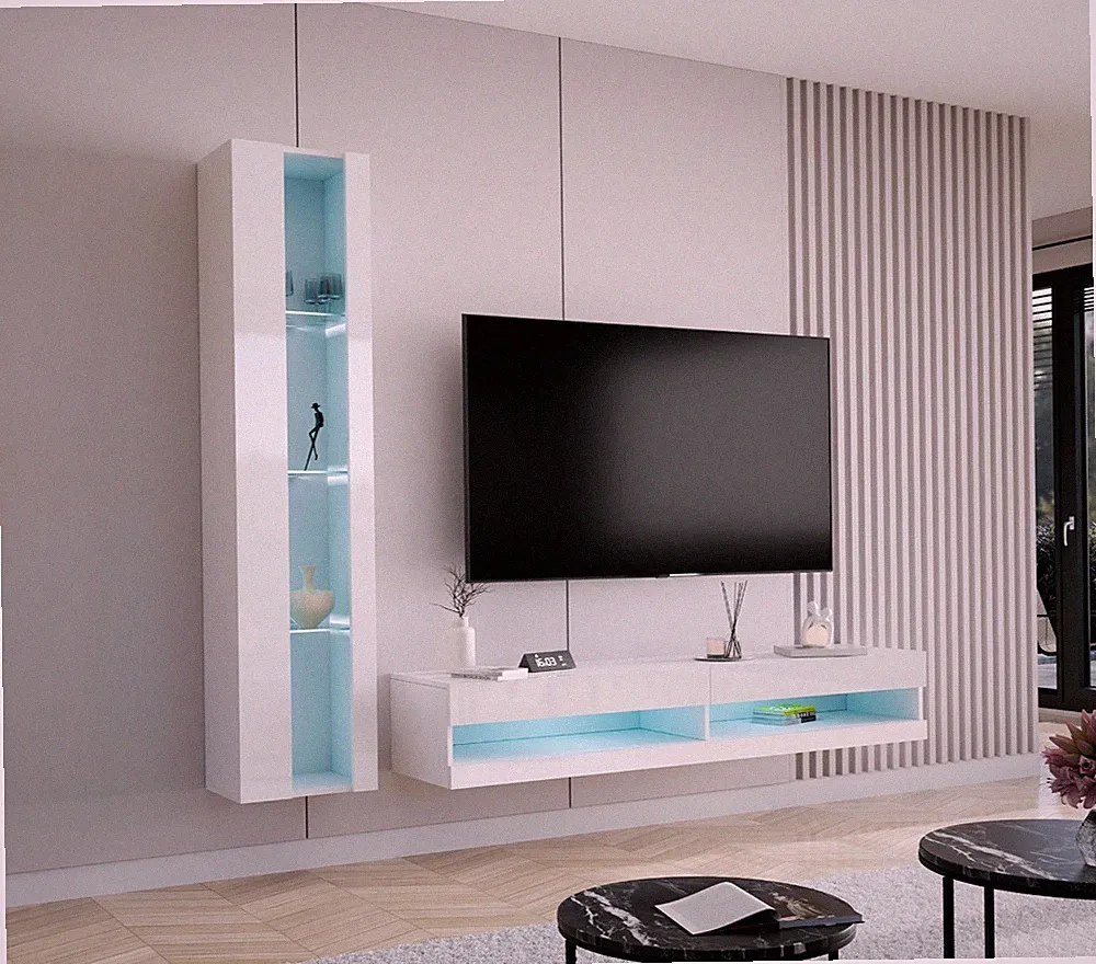Wohnzimmer-Set Möbel Wohnwand Rack New 08 ! Hochglanz Lowboard Komplett