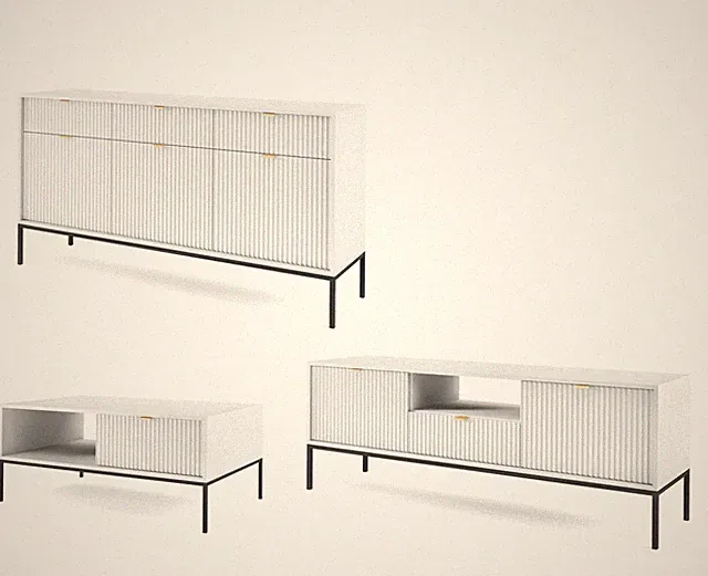 Wohnzimmer-Set Nova Couchtisch Lowboard Sidebaord MDF Farbe und Gestellfarbe wäh
