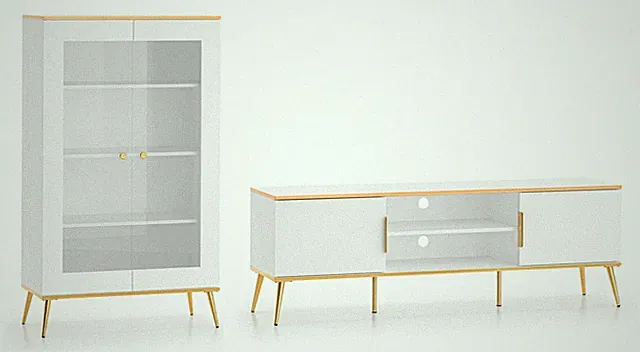Wohnzimmer-Set Viterbo Standvitrine und Lowboard Alpinweiß matt