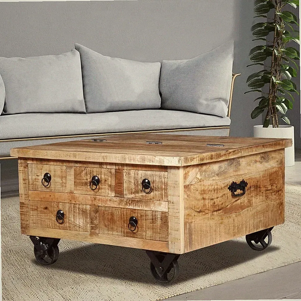 Wohnzimmer Tisch Couchtisch Mangoholz 70x70x40cm Beistelltisch Braun