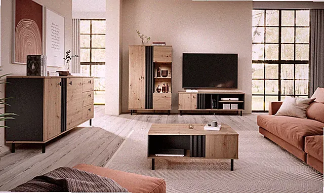 Wohnzimmerset Wohnwand Möbelset Madi Artisan Anthrazit Loft Skandinavisch 13