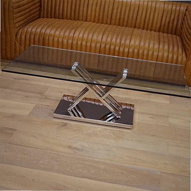 WOHNZIMMERTISCH WOHNEN COUCHTISCH GLAS METALL IMPRESSIONEN MODERN ART DECO 130cm