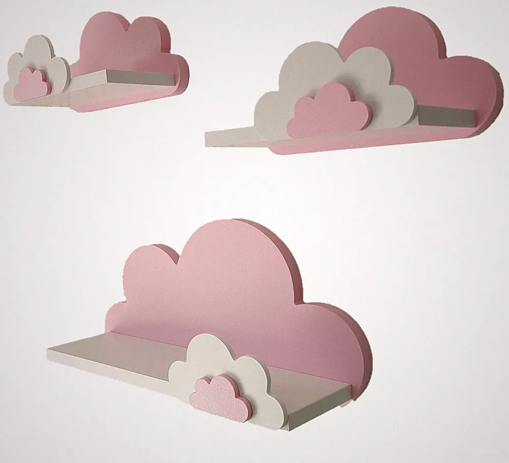 Wolken Wandregal 3er Set Fisia- Prestige-Klasse, Rosa- Kinderzimmer, kind