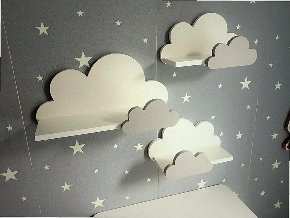 Wolken Wandregal 3er Set Moli Premium grau, Kinderzimmer, kind, babyzimmer junge