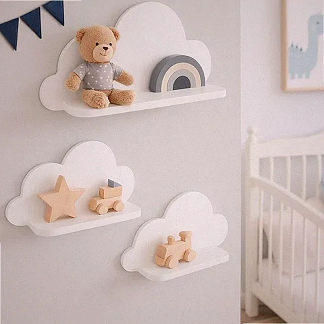 Wolkenregal 3er Set Weiß Wandmontage Kinderzimmer Deko Aufbewahrungsregal