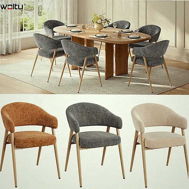 WOLTU 2x Esszimmerstühle Küchenstühle Chenille Polsterstuhl Gebogenen Armlehnen