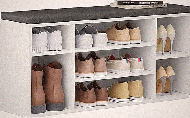 WOLTU 7 Fächer Schuhbank Garderobenbank mit Sitzfläche Kissen 103,5x48x30cm Weiß