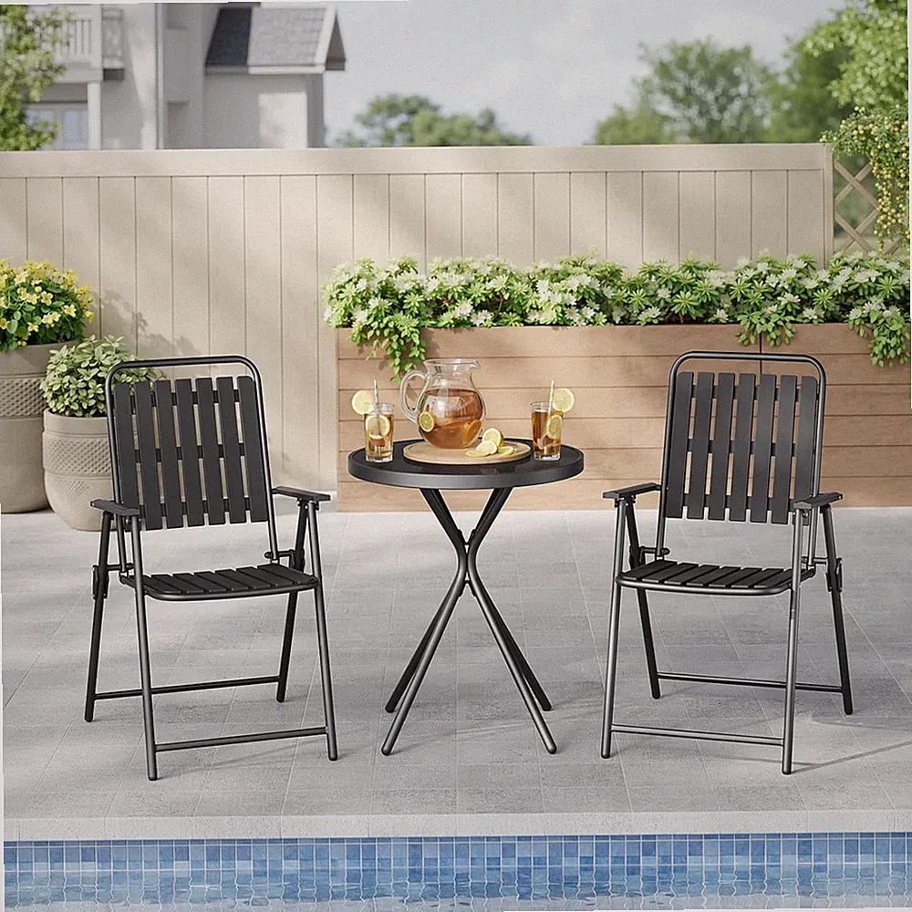 WOLTU Balkonmöbel Set Sitzgruppe Gartenmöbel Bistrotisch & 2 Klappbare Stühle