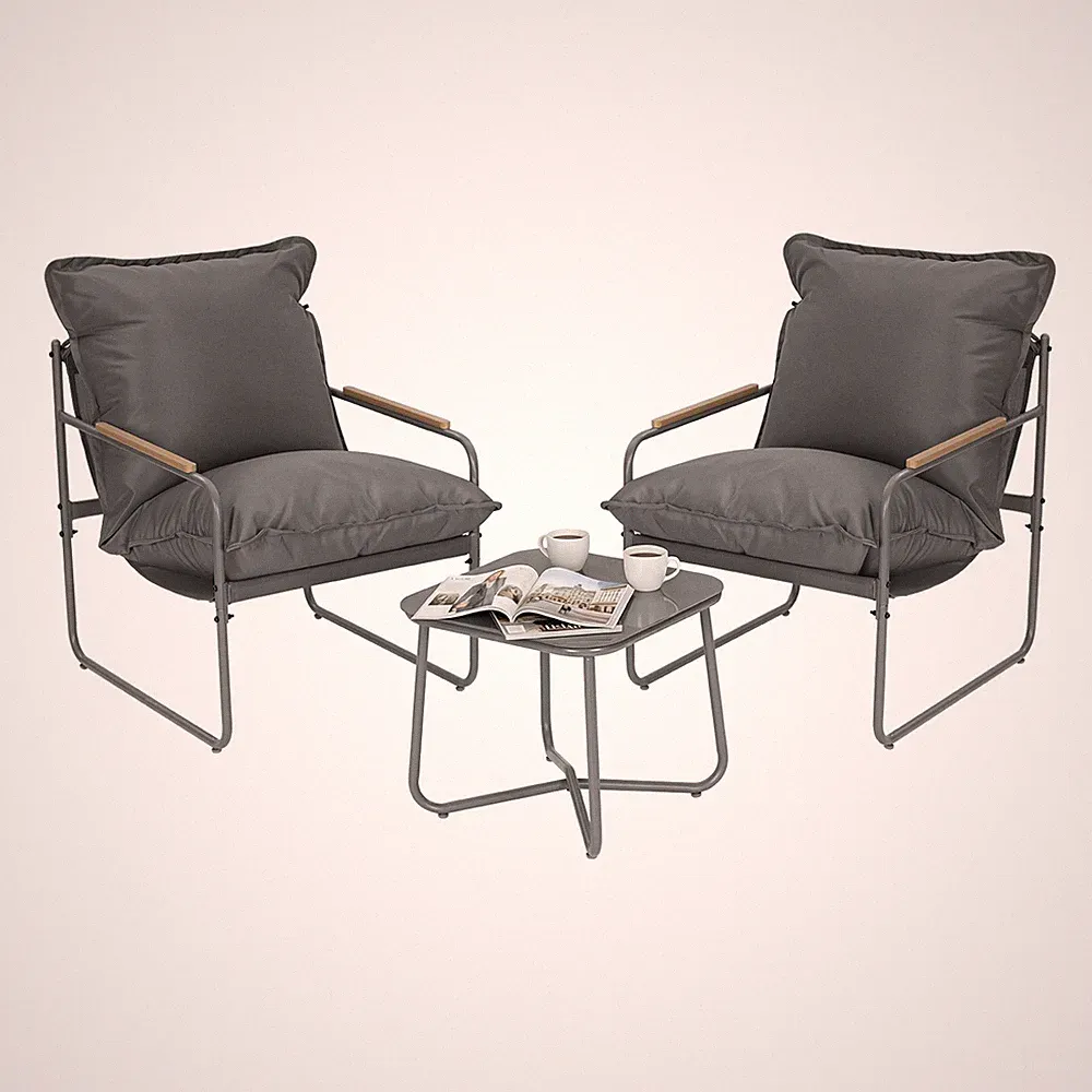 WOLTU Balkonset 3 teilig Sitzgruppe 2 Sessel 1 Couchtisch und Kissen Gartenmöbel
