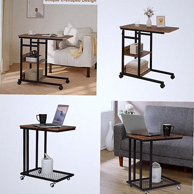 WOLTU Beistelltisch Couchtisch Sofatisch Laptoptisch C Form Betttisch mit Rollen