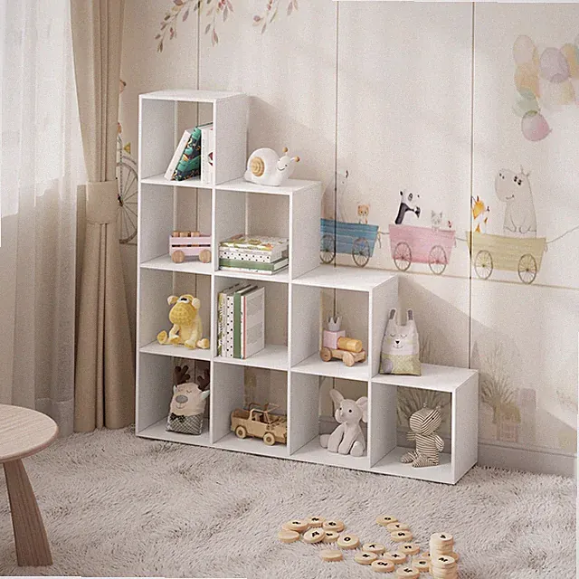 WOLTU Bücherregal 10 Fächern Standregal Aktenregal Büroregal 136x29x136cm Weiß