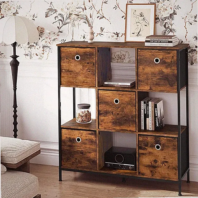 WOLTU Bücherregal 5 Schubladen Raumteiler Standregal Bücherschrank Retro Brown