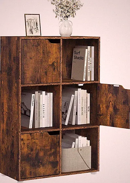 WOLTU Bücherregal 6 Fächer Bücherschrank Standregal mit 3 Tür für Wohnzimmer