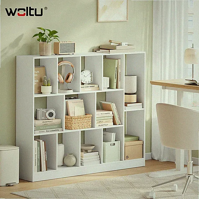 WOLTU Bücherregal mit 13 Fächern Standregal Würfelregal mit Kippschutz Weiß Holz