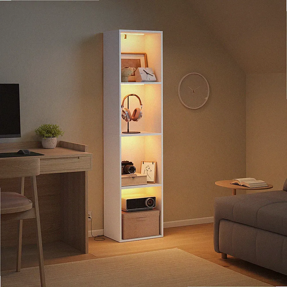 WOLTU Bücherregal mit RGB-Beleuchtung Bücherschrank 4 Ebenen für Büro Wohnzimmer