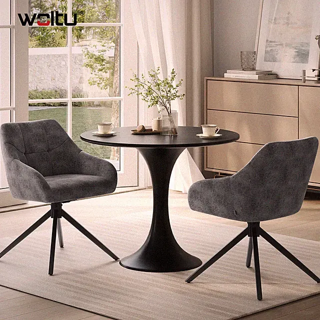 WOLTU Esszimmerstühle 2er Set Küchenstühle mit Armlehne Chenille Drehstuhl Grau