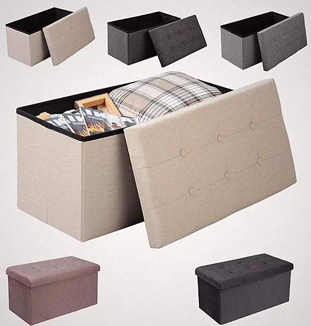 WOLTU Faltbarer Sitzhocker Sitzbank Anfbewahrungsbox Hocker Truhen Leinen MDF
