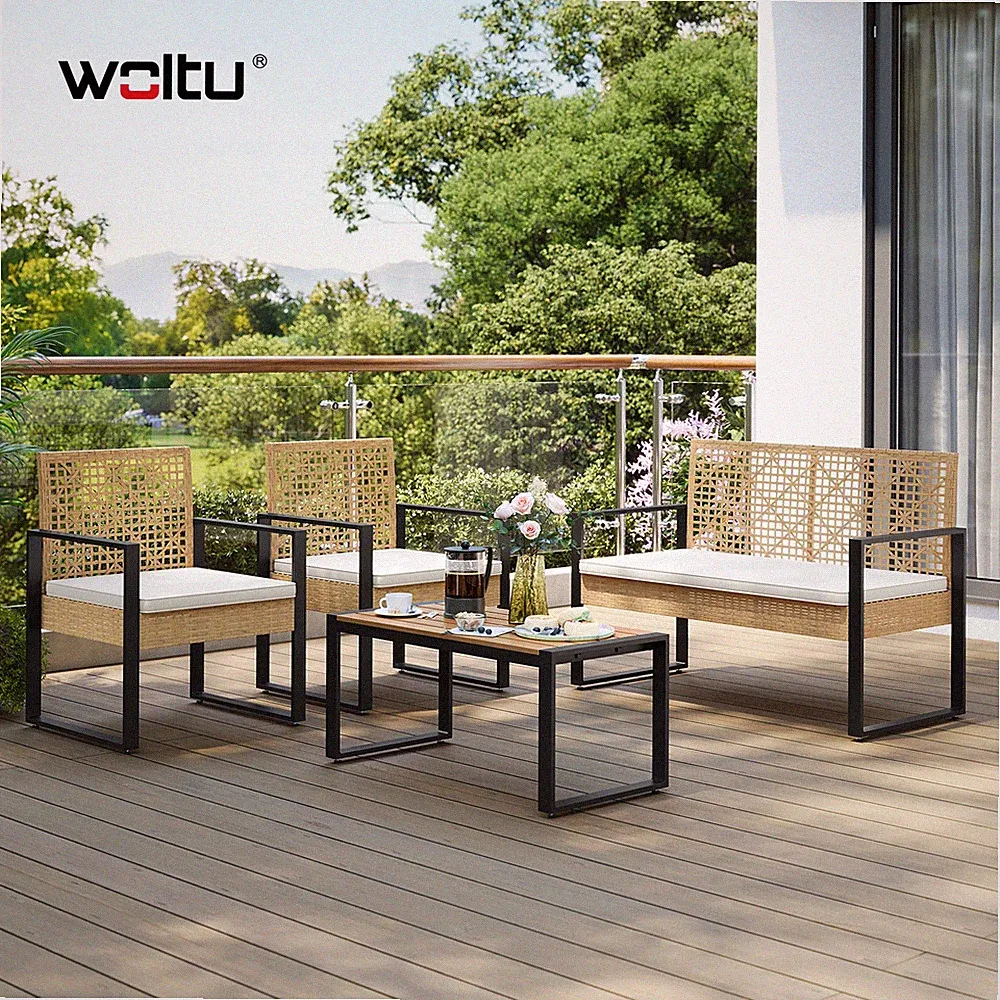 WOLTU Gartenmöbel Set 4-teilig Balkonmöbel Sitzgruppe Rattanmöbel Garten Balkon