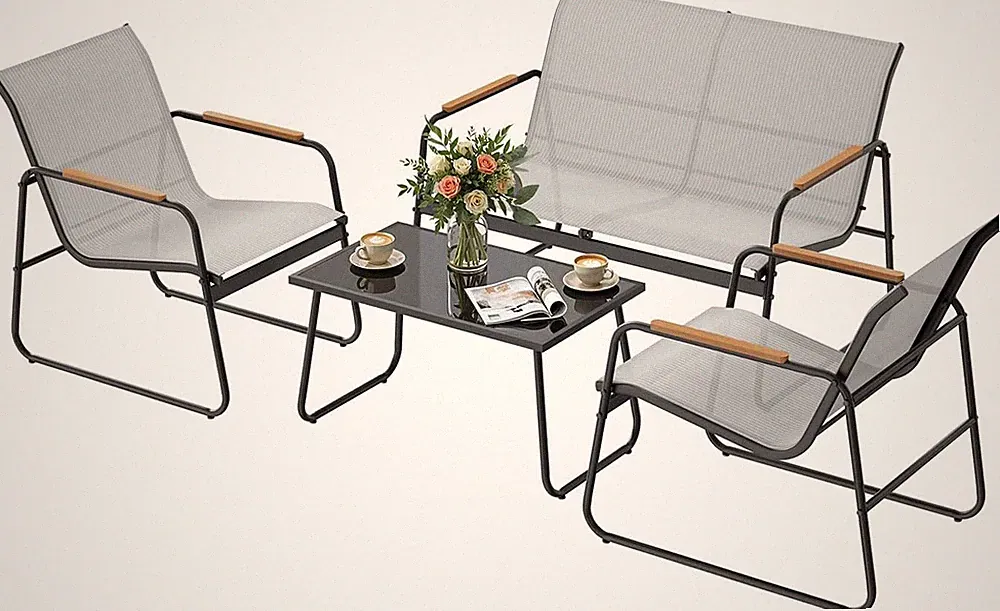 WOLTU Gartenmöbel Set 4-Teilig1 Tisch & 1 Zweisitzer-Sofa & 2 Sessel Mit Rückenl