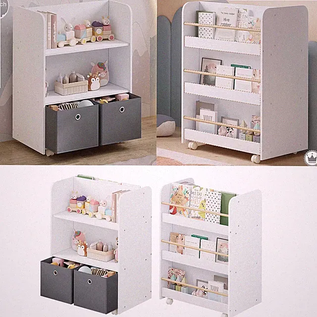 WOLTU Kinderregal beweglich 2 in 1 Bücherregal Spielzeugregal mit Boxen Rollen