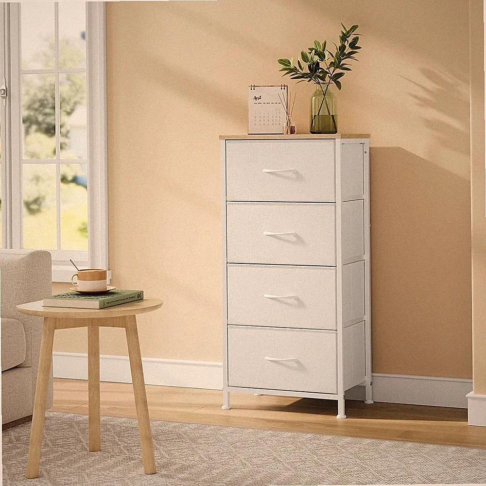 Woltu Kommode 4 Schubladen 30 cm breit Sideboard Anrichte Beistellschrank Weiß