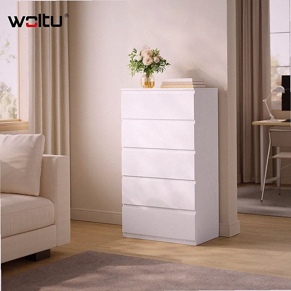 WOLTU Kommode 5 Schubladen Nachtkommode Aufbewahrungsschrank 60x110x37cm Weiß