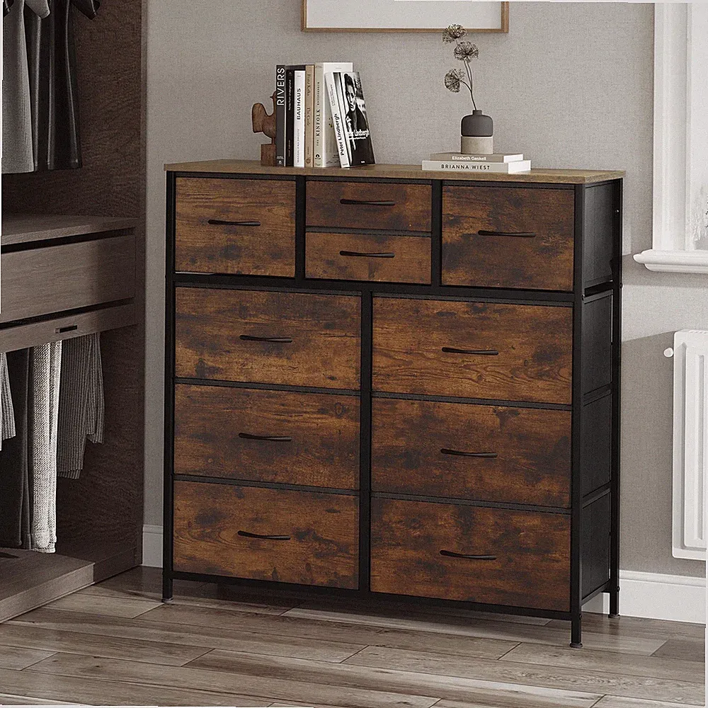 WOLTU Kommode mit 10 Schubladen aus Stoff Sideboard Wohnzimmer Flur Schrank