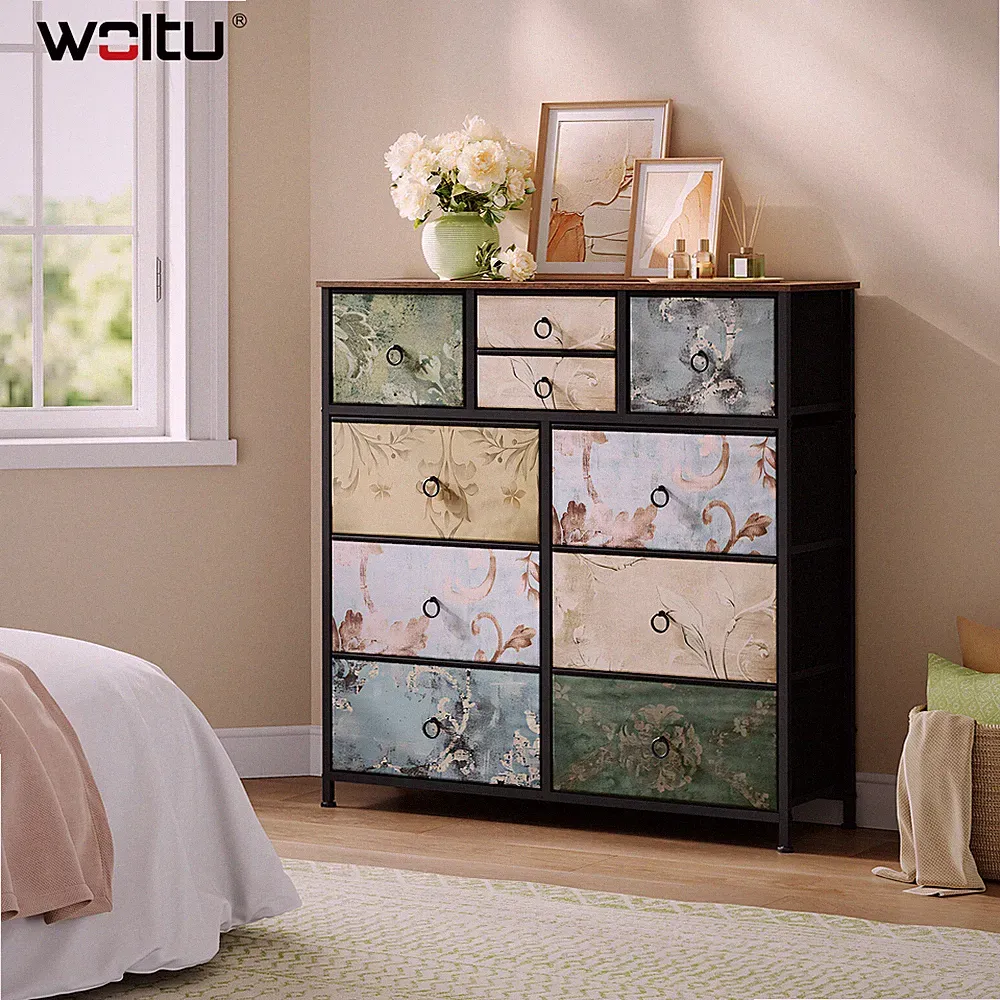 WOLTU Kommode mit 10 Stoff Schubladen Sideboard Schubladenschrank 100x30x100 cm