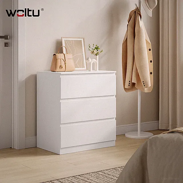 WOLTU Kommode mit 3 Schubladen Sideboard Aufbewahrungsschrank 60x40x70 cm Weiß