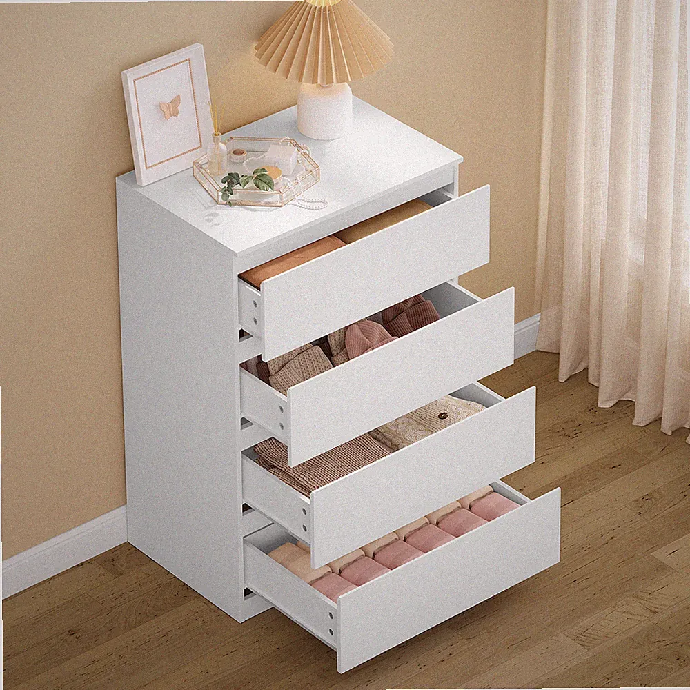 WOLTU Kommode mit 4 Schubladen Sideboard Aufbewahrungsschrank 60x90x40 cm Weiß