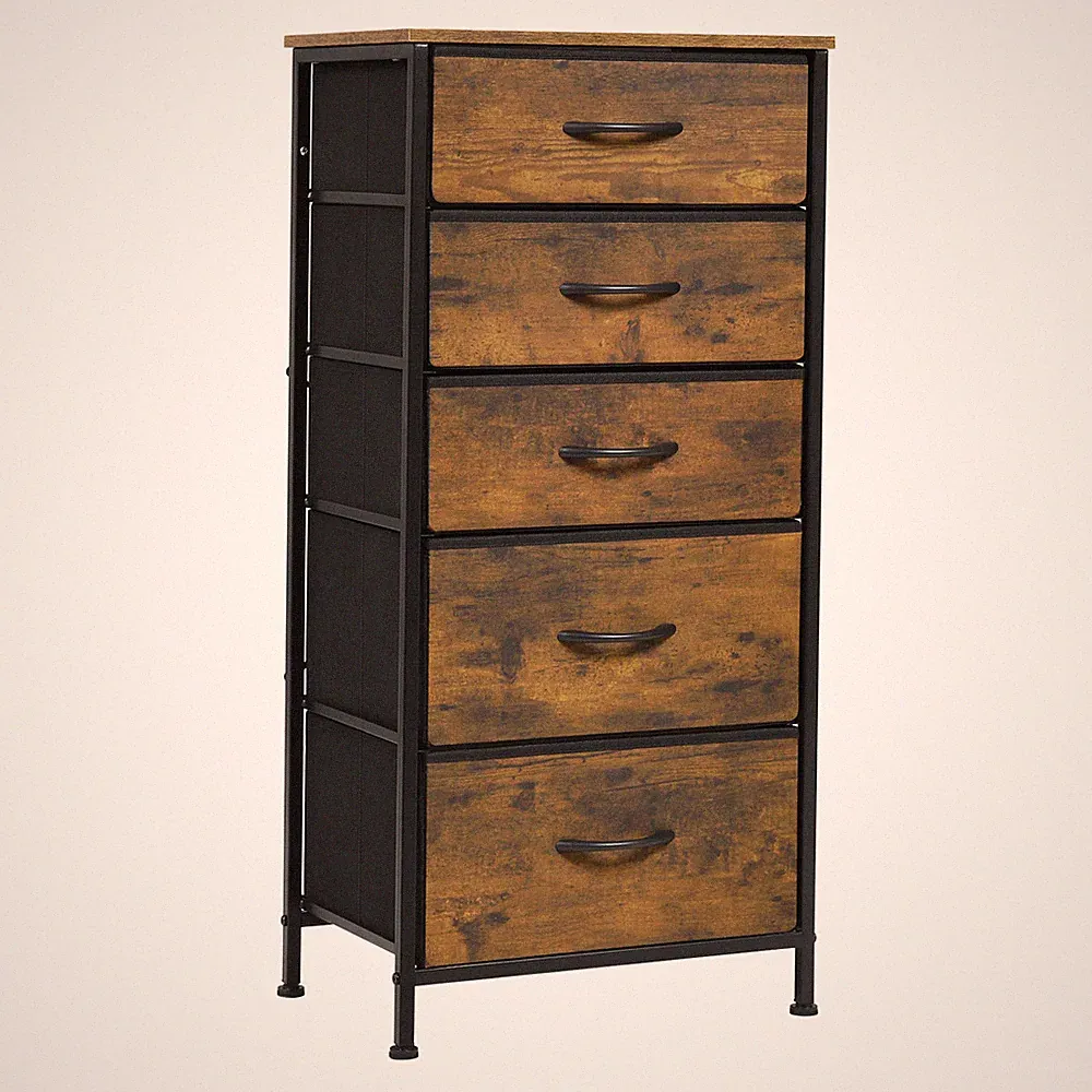 WOLTU Kommode mit 5 Schubladen aus Stoff,Kommodenschrank,Sideboard,30x45x95cm