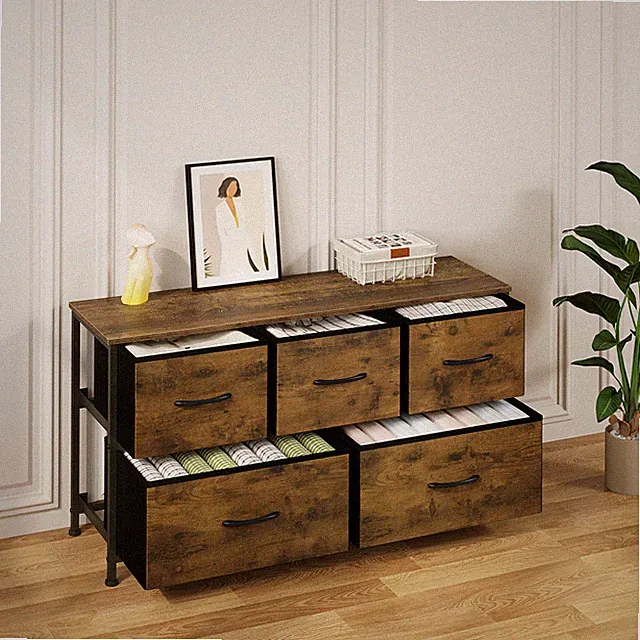 WOLTU Kommode mit 5 Schubladen Kommodenschrank Sideboard TV-Schrank Vintage