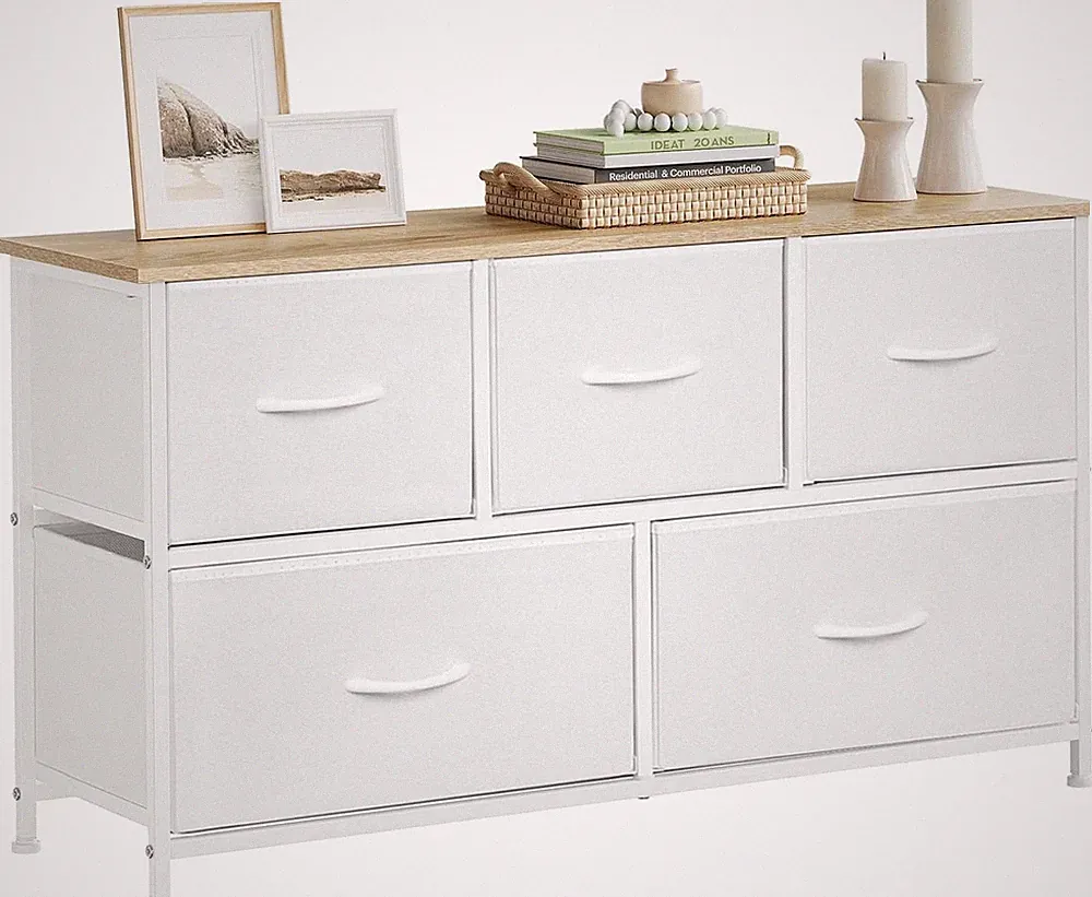 WOLTU Kommode mit 5 Schubladen Sideboard weiß Anrichte Schubladenschrank Modern
