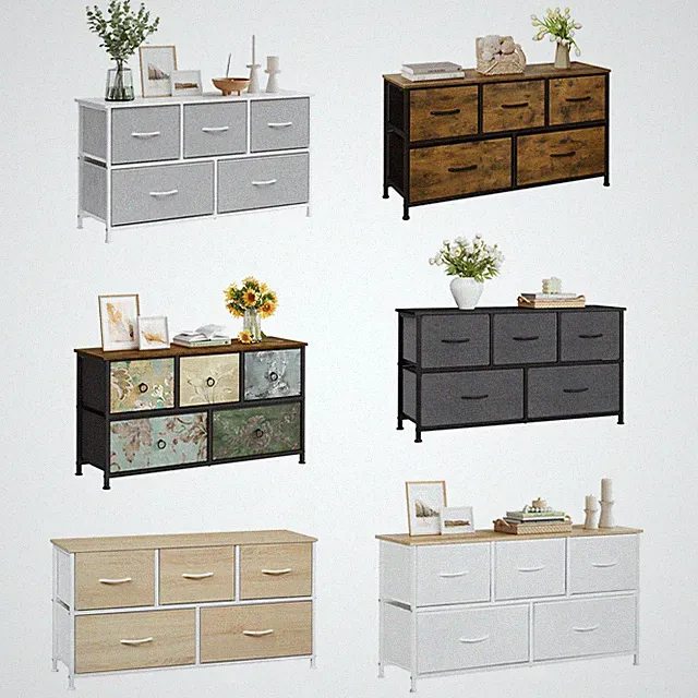 WOLTU Kommode mit 5 Stoff Schubladen Kommodenschrank Sideboard für Wohnzimmer