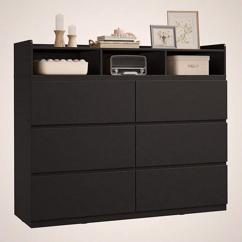 WOLTU Kommode mit 6 Schubladen 3 Fächern Moderner Sideboard Schubladenschrank