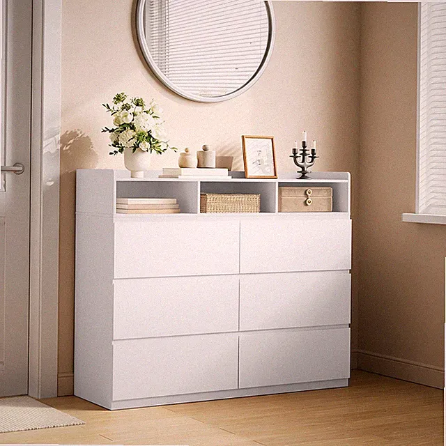 WOLTU Kommode Schrank 6 Schubladen 120 cm breit für Schlafzimmer Wohnzimmer Weiß