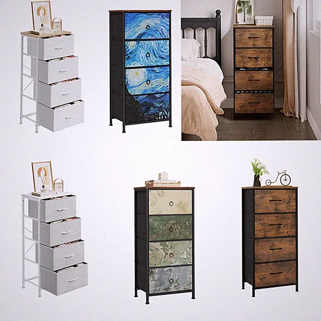 WOLTU Kommode Schubladenschrank Kommodenschrank mit 4 Stoff Schubladen Sideboard