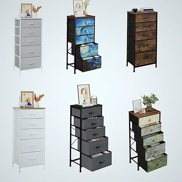 WOLTU Kommode Sideboard mit 5 Stoff Schubladen Schubladenschrank 45.5x95.5x30cm