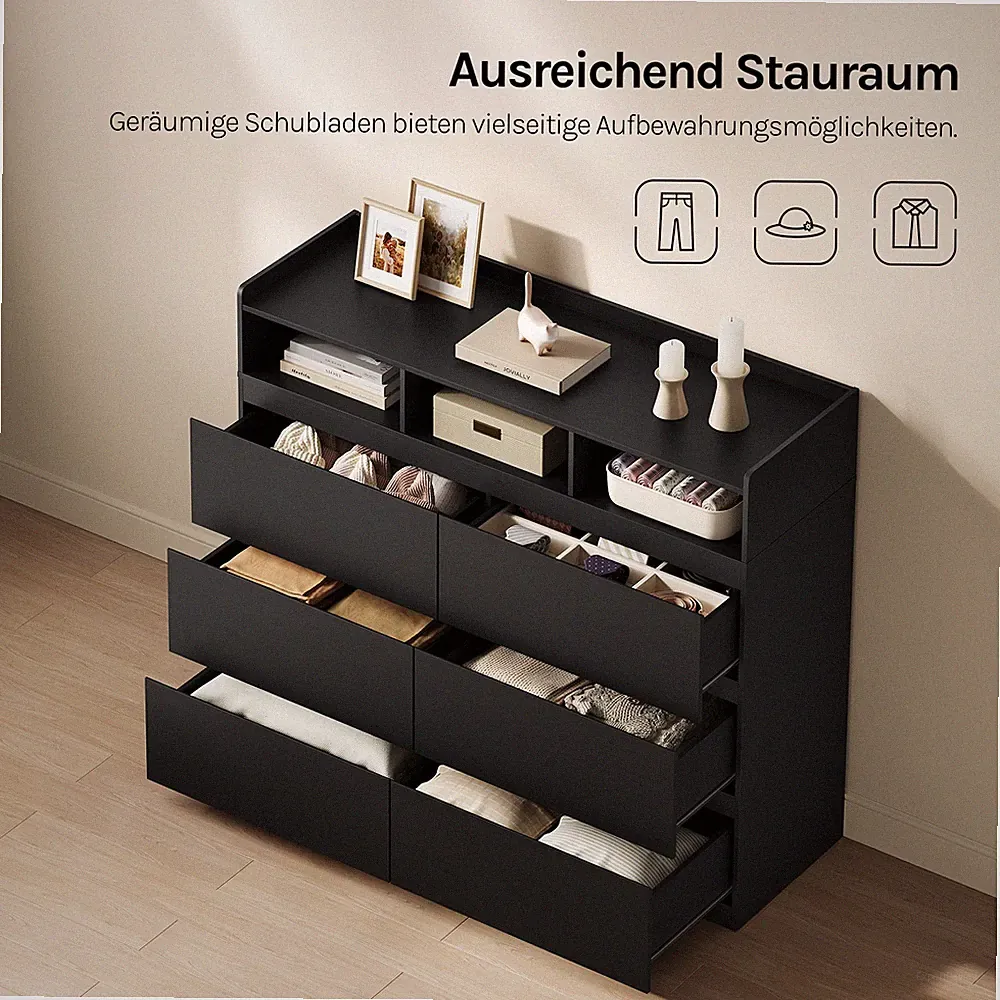 WOLTU Kommode Sideboard mit 6 Schubladen 120cm Anrichte holz Schubladenschrank