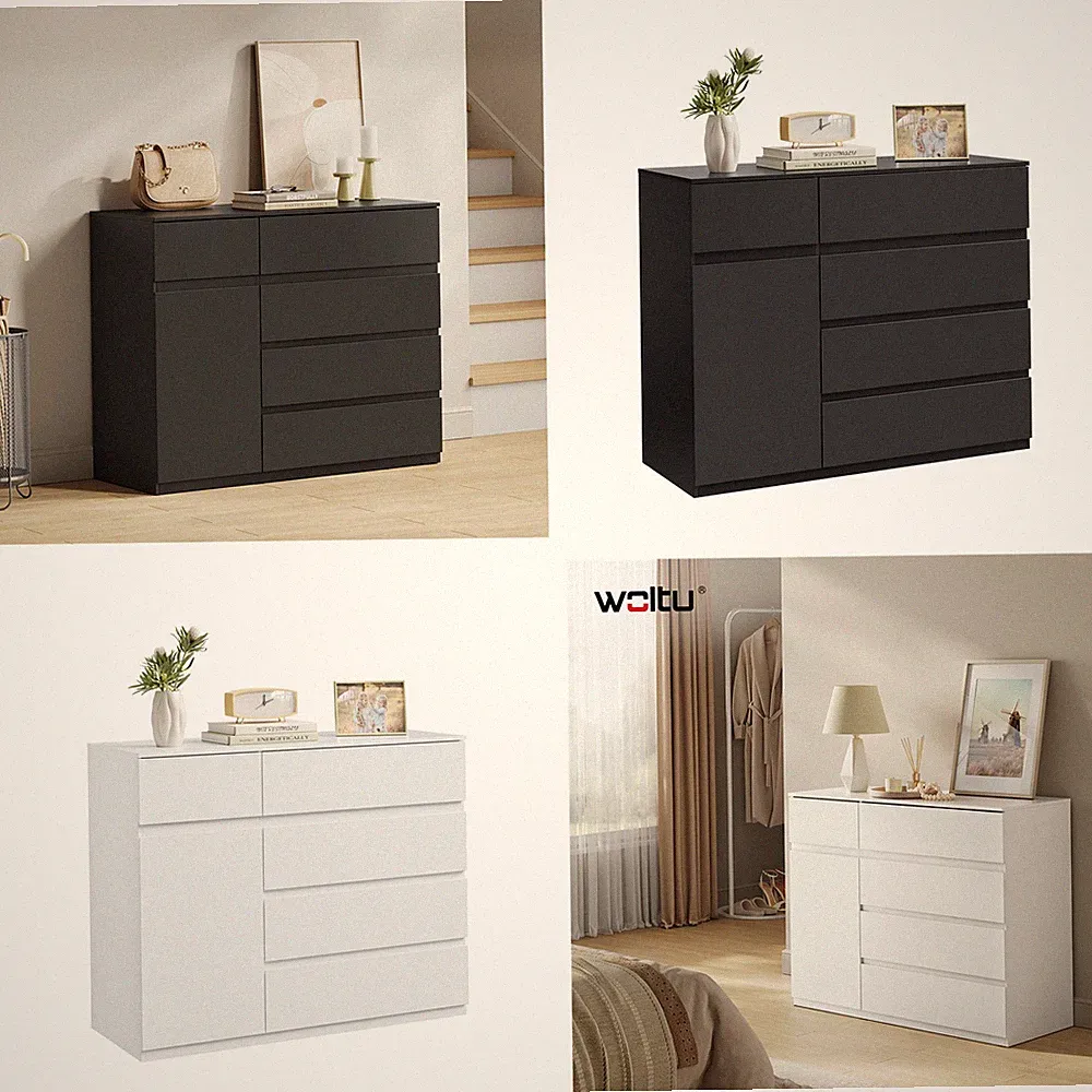 WOLTU Kommode Sideboard Schubladenschrank 5 Schubladen 1 Schranktür 100x80x40cm