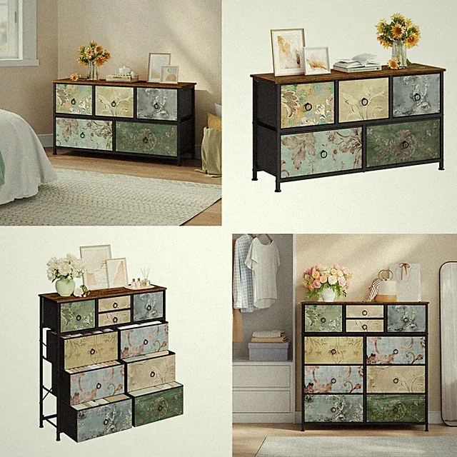 WOLTU Kommode Sideboard Schubladenschrank mit Stoff Schubladen für Wohnzimmer