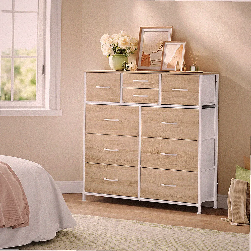 WOLTU Kommode Sideboard Wohnzimmer Kommodenschrank mit 10 Schubladen aus Stoff