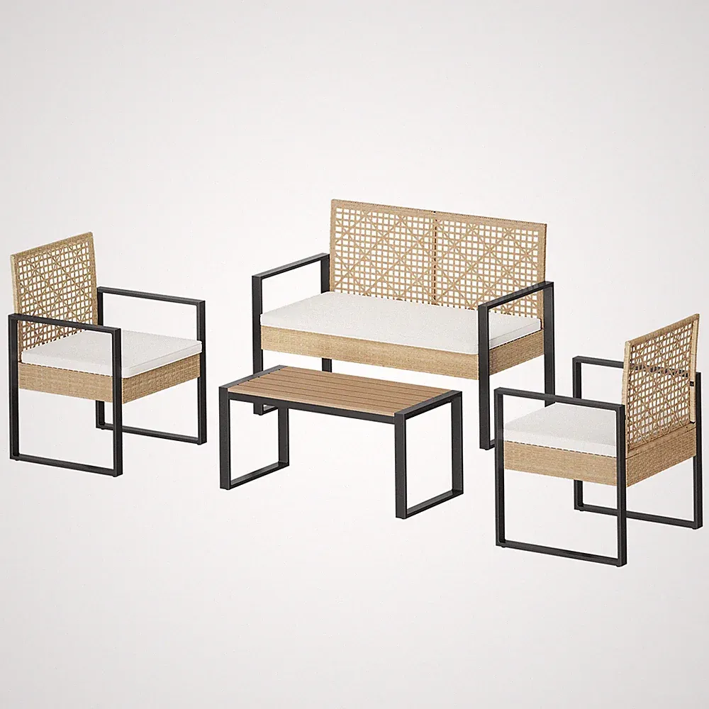 WOLTU Rattan Sitzgruppe Gartenmöbel 4-teilig Set Gartenset Lounge Balkon Patio