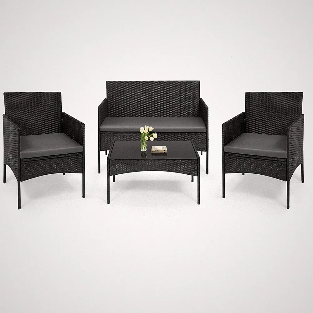 WOLTU Rattan Sitzgruppe Gartenmöbel Set 4-teilig Lounge-Möbel Wetterfest Robust