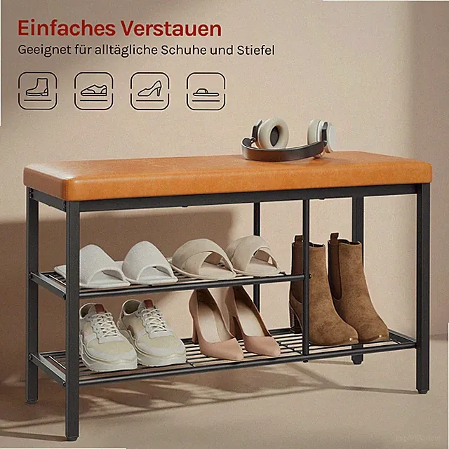 WOLTU Schuhbank mit Sitzfläche 3 offene Fächer Sitzbank Schuhablage Schuhständer