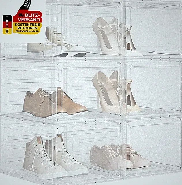 WOLTU Schuhboxen Stapelbar 6Er Set, Schuhkarton Mit Magnetischer Tür, Schuhkaste