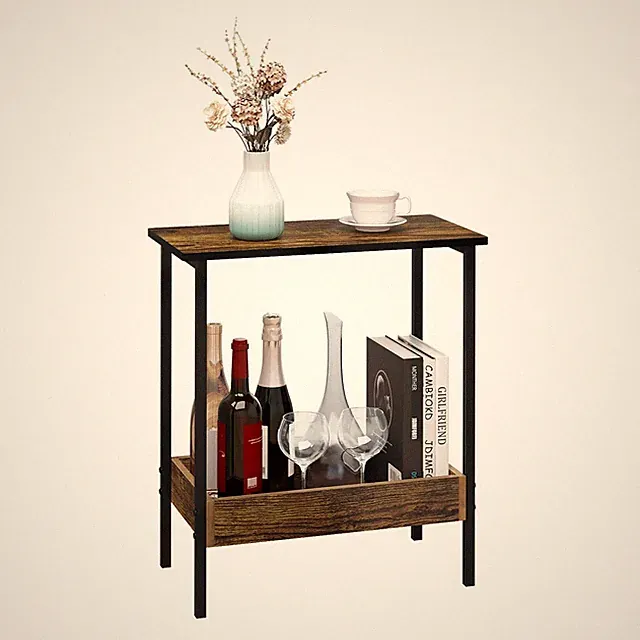 WOLTU Side Table, Coffee Table with 2 Shelves, Sofa Console Table with Storage
