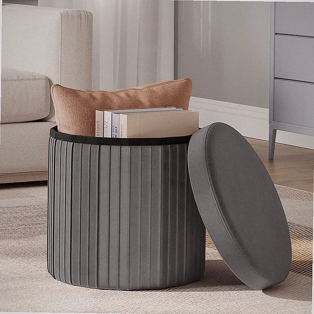 WOLTU Sitzhocker Sitzbank mit Stauraum rund Velvet Aufbewahrungsbox mit Deckel
